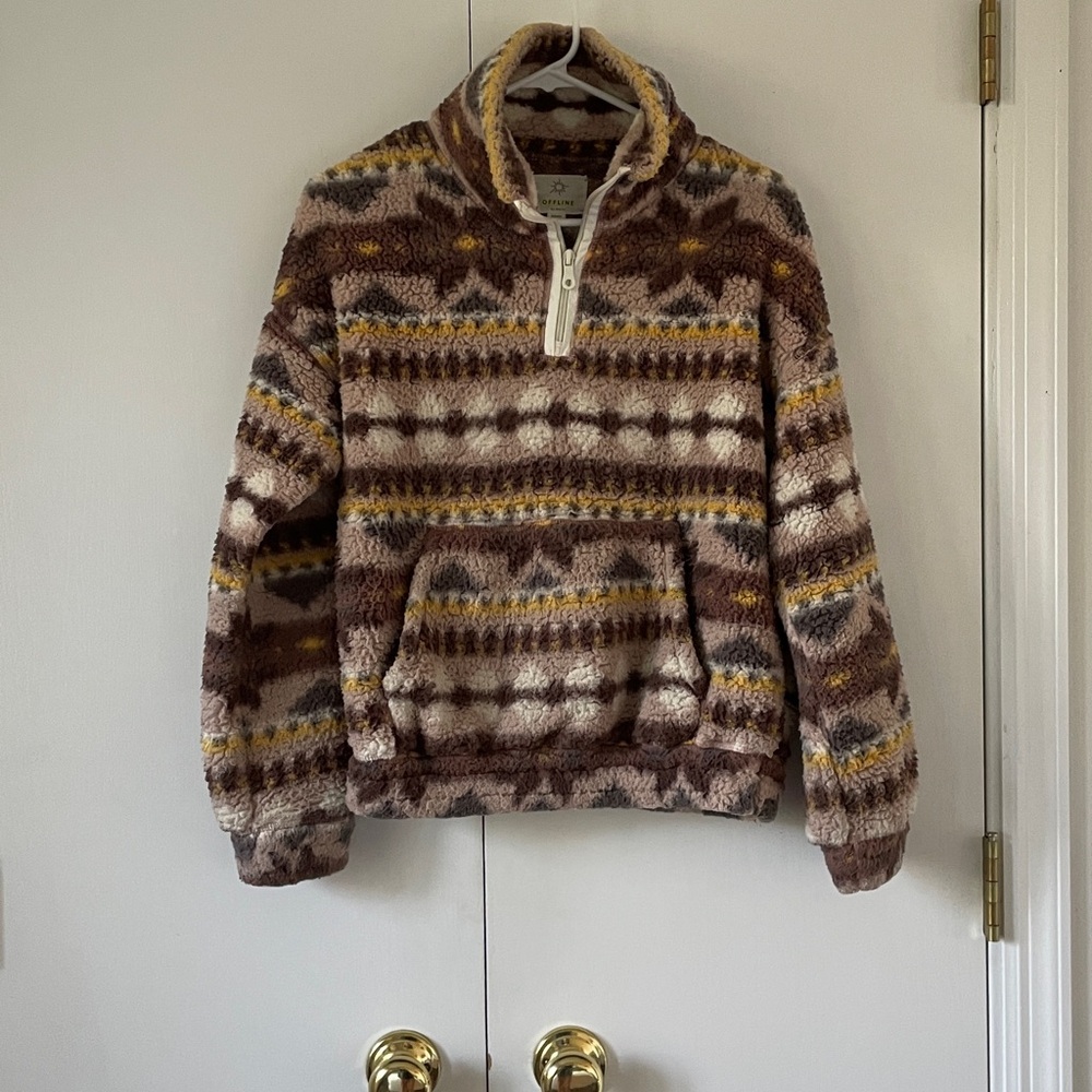 Aerie Offline Fleece Sherpa Pullover in Antique Rose